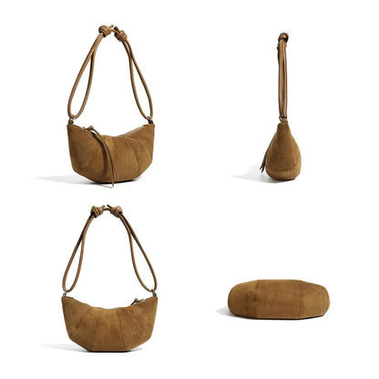 Women Leather Suede Dumpling Crossbody Bag
