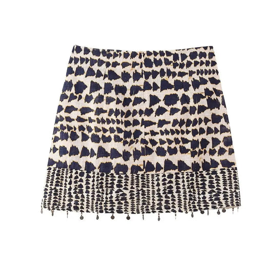 Women Vintage Geometric Print Knotted Mini Sarong Skirt | Beading Tassel