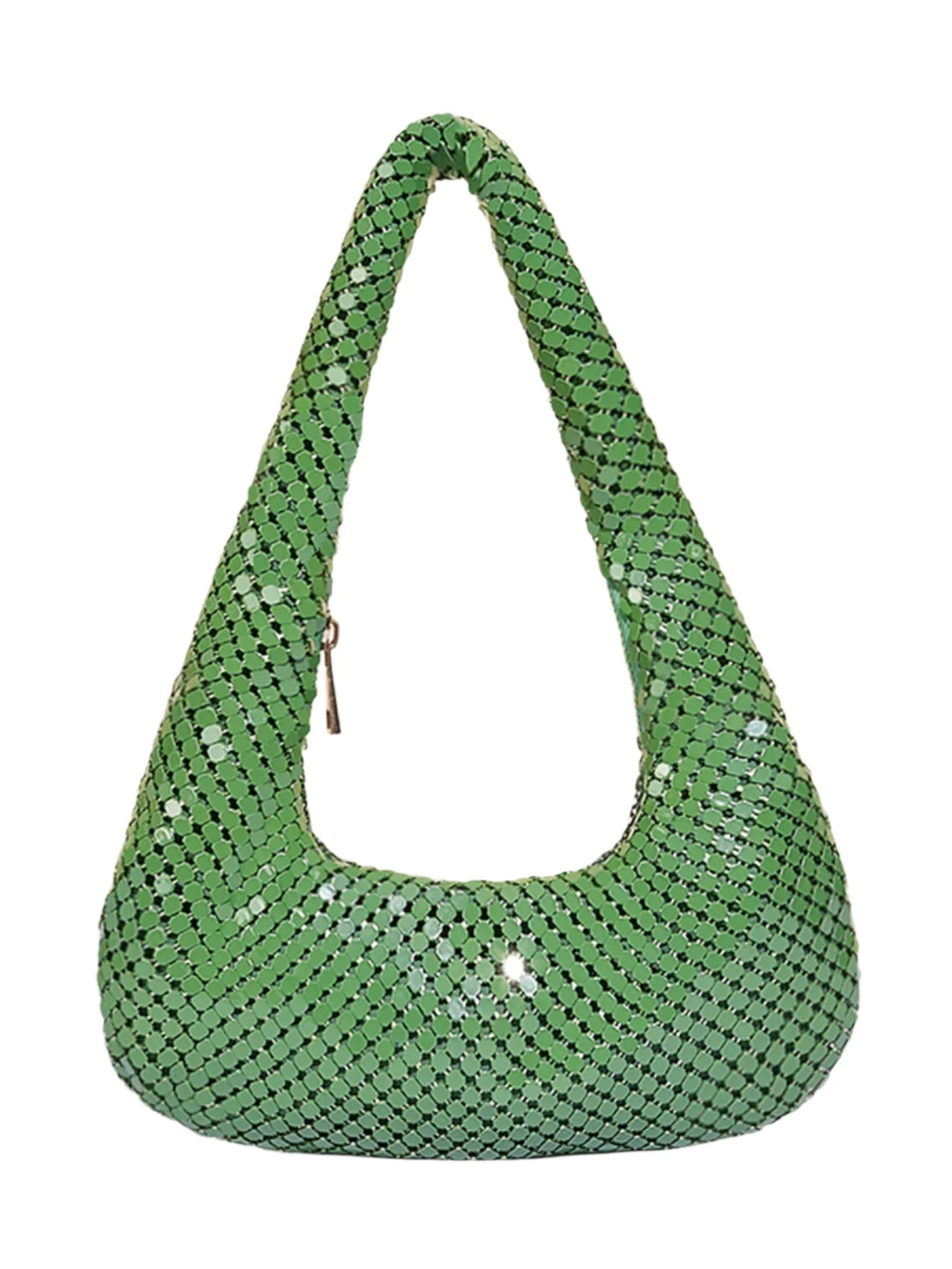 Women Aluminum Sequin Armpit Bag | Party Handbag | Sparkling Shoulder Bag green
