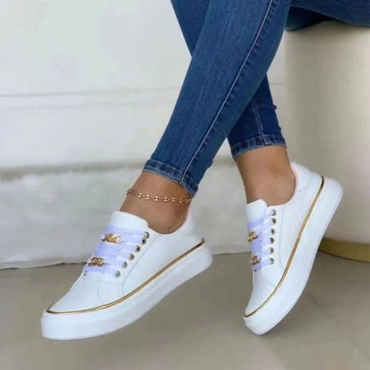 Maxine | Women's Black Platform Sneakers with Gold Chain Detail