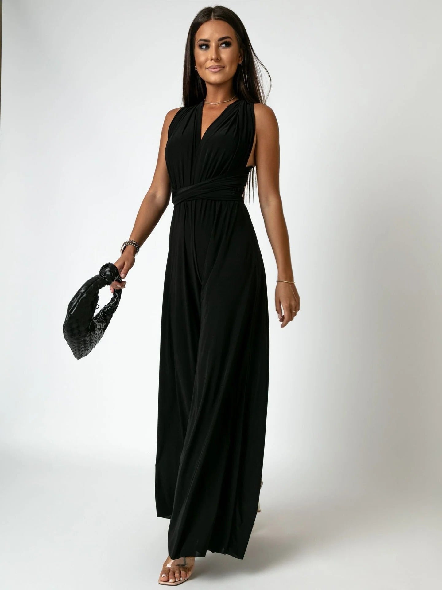 Blush | Women's Wide Leg Jumpsuit Deep V-Neck Wrap Tie Occasion