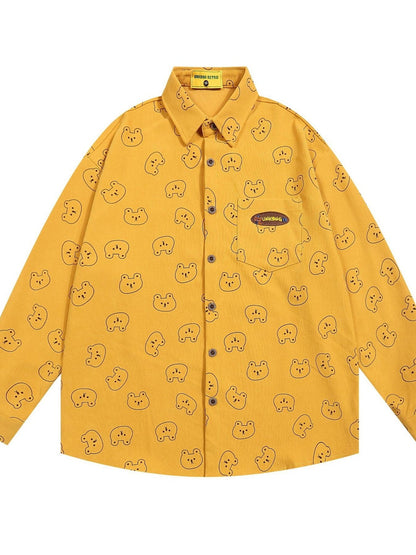 Men's Bear Printed Button-Up Shirt