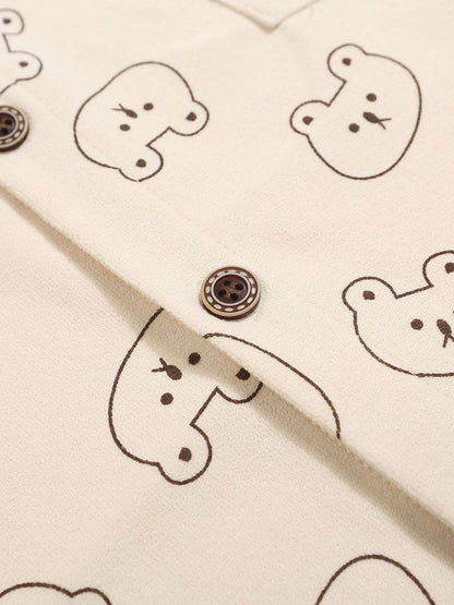 Men's Bear Printed Button-Up Shirt