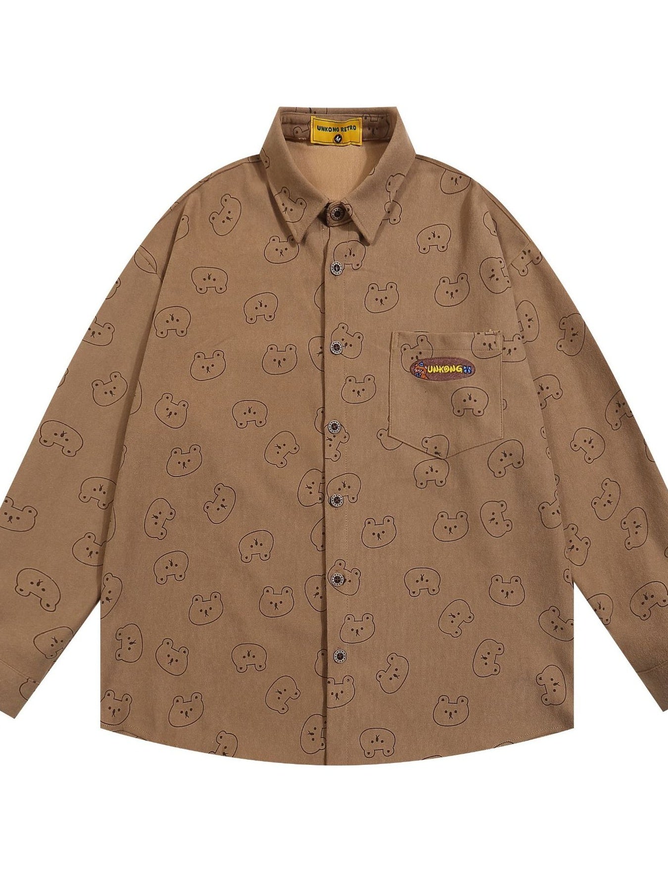 Men's Bear Printed Button-Up Shirt