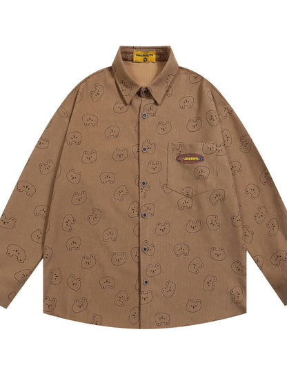 Men's Bear Printed Button-Up Shirt