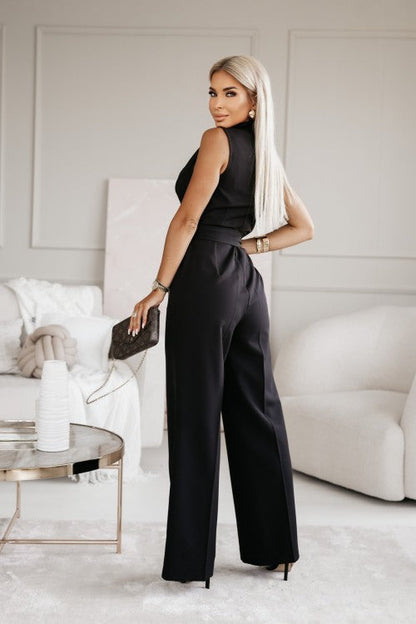 Eloise | Women's Sleeveless Wide Leg Jumpsuit Wrap V-Neck Belted