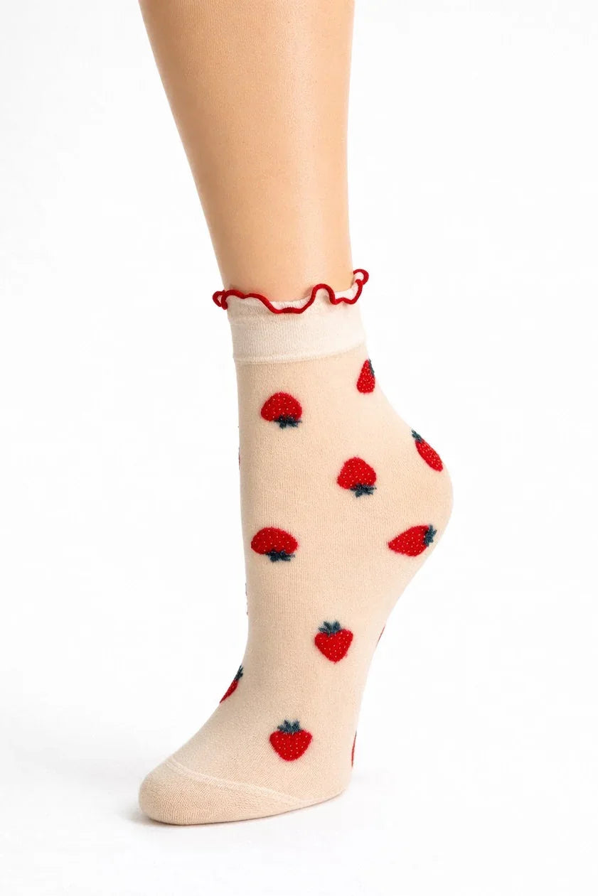 Bundled Pack. Geo Print Ruffle Edge Sheer Socks