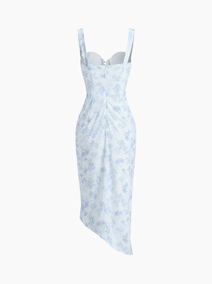 TAKI Floral Ruched Midi Corset Dress
