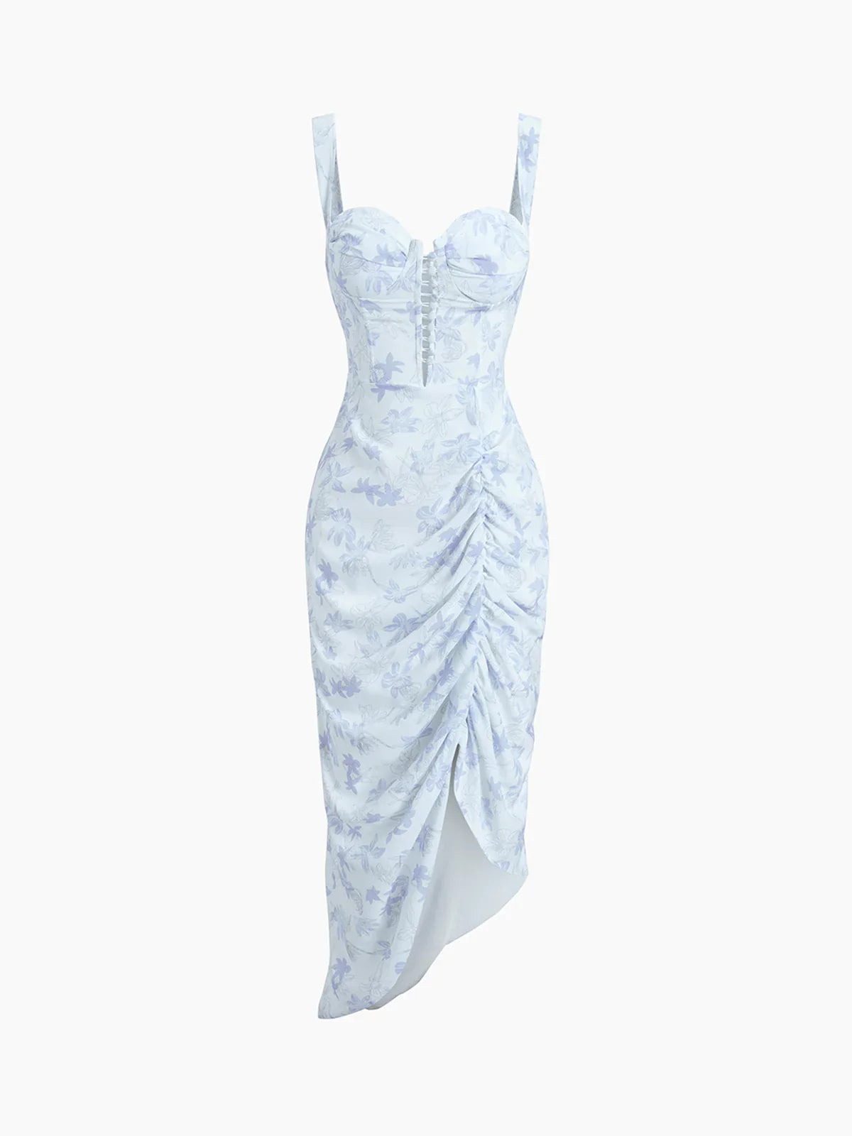 TAKI Floral Ruched Midi Corset Dress