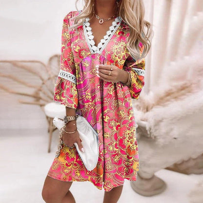 Penelope | Women's Boho Loose Fit Printed Mini Dress Evening