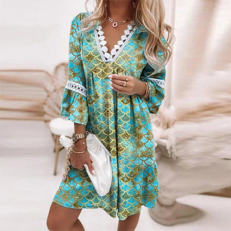 Penelope | Women's Boho Loose Fit Printed Mini Dress Evening