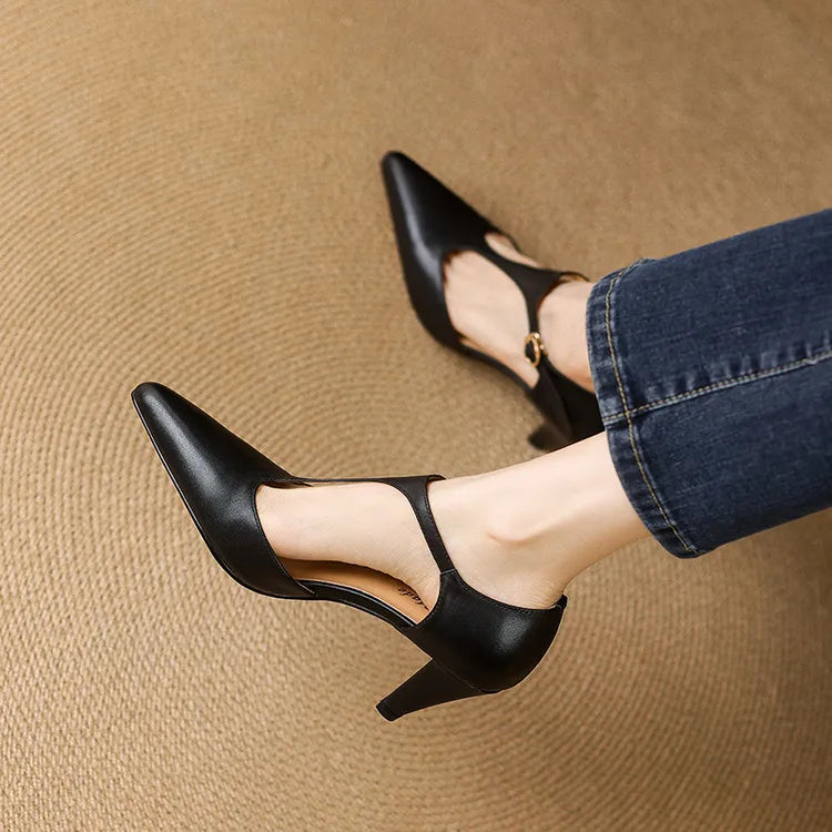 Sloane | Women's T-Strap Heels Pointed Toe Mid Heel Pumps