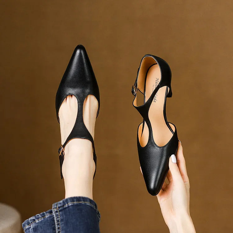 Sloane | Women's T-Strap Heels Pointed Toe Mid Heel Pumps