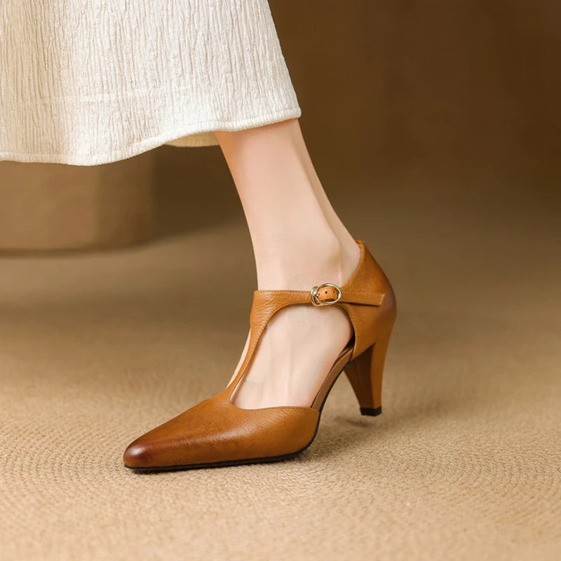 Sloane | Women's T-Strap Heels Pointed Toe Mid Heel Pumps