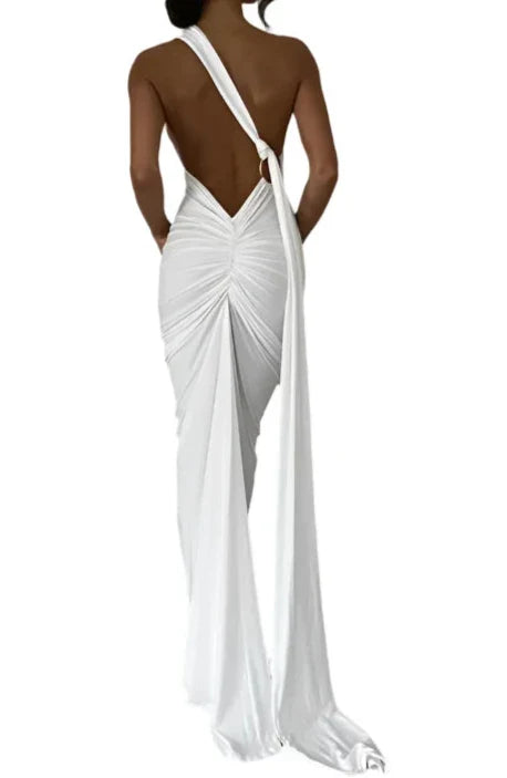 UME Backless Sexy Maxi Dress WHITE