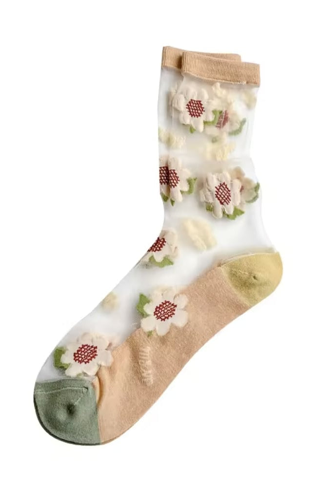 Sheer Sunflower Jacquard Crew Socks