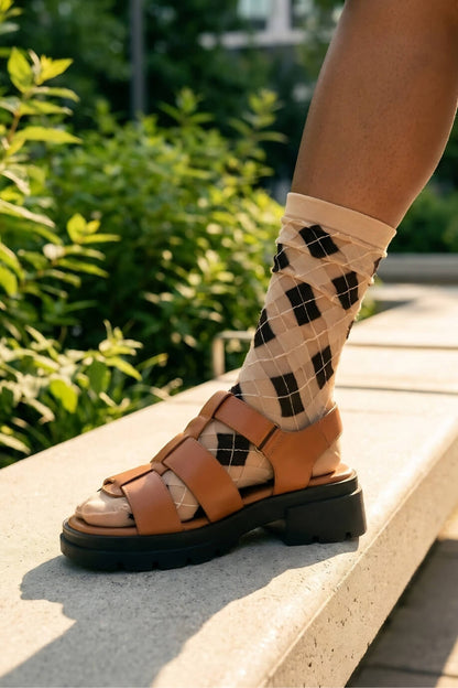 Sheer Argyle Crew Socks