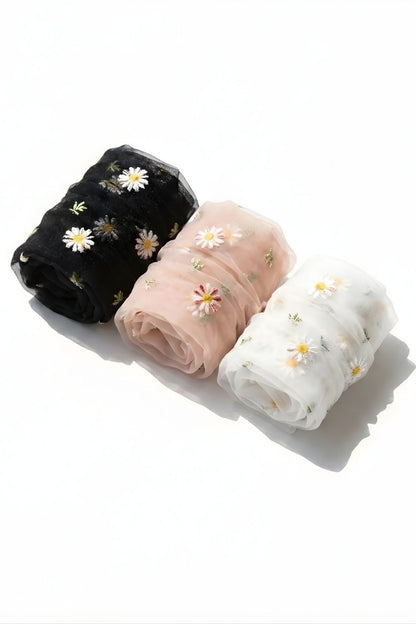 3-Pack Sheer Garden Daisy Crew Socks