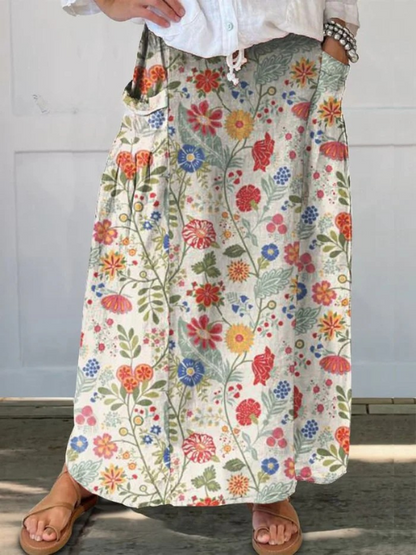 Fabi™ | Floral  Print Elastic waistband Pocket Skirt