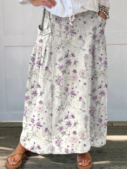 Eloisa™ | Vintage Floral Art Elastic waistband Pocket Skirt