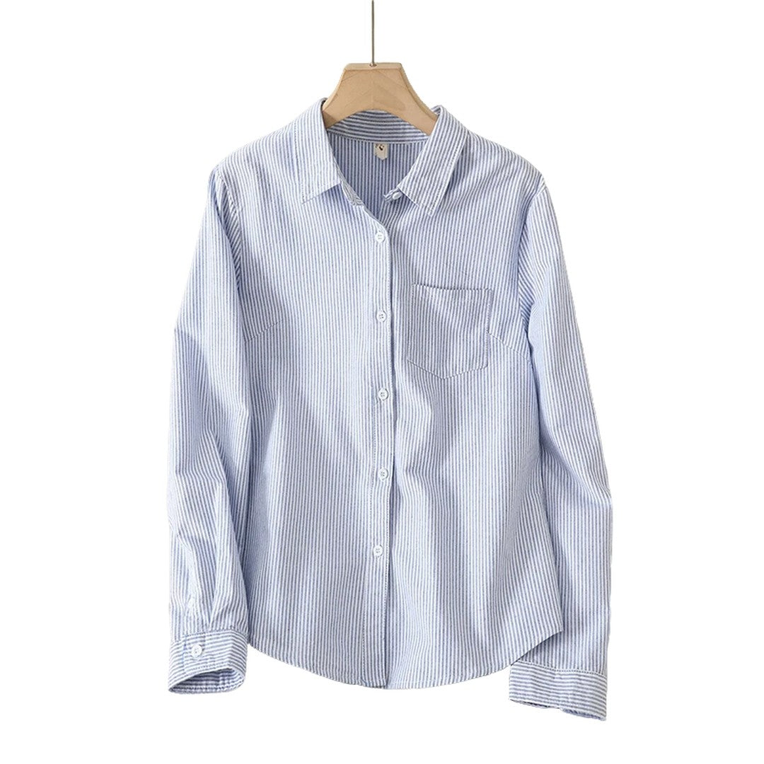 Women's Striped Oxford Shirt | Cotton Casual Button Up Dress Shirt Blue Stripe