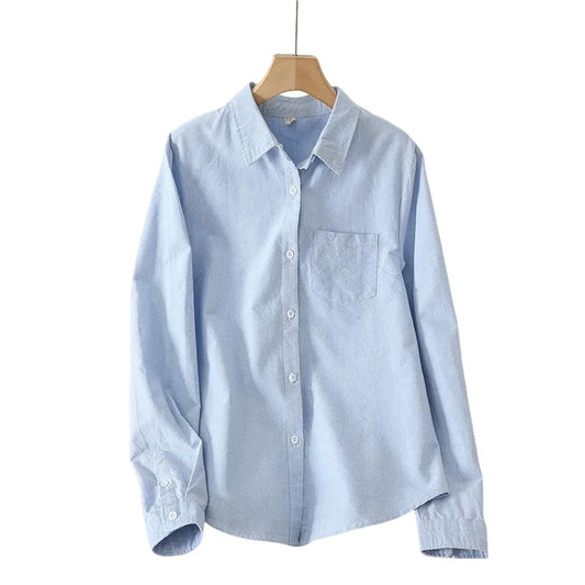 Women's Plain Blue Oxford Shirt | Cotton Casual Button Up Dress Shirt Blue