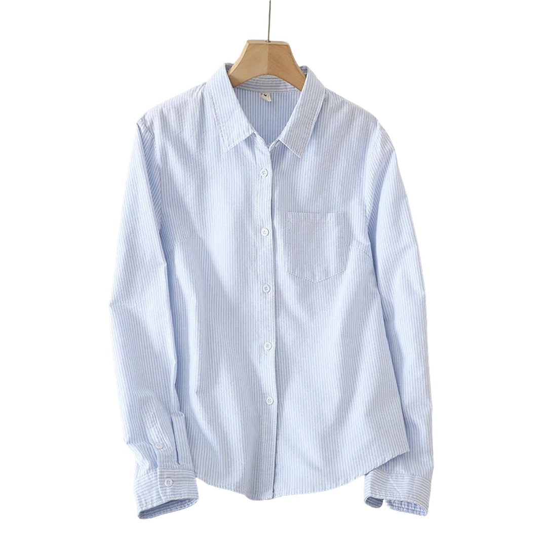 Women's Classic Light Blue Striped Oxford Shirt | Cotton Casual Button Up Dress Shirt Light Blue