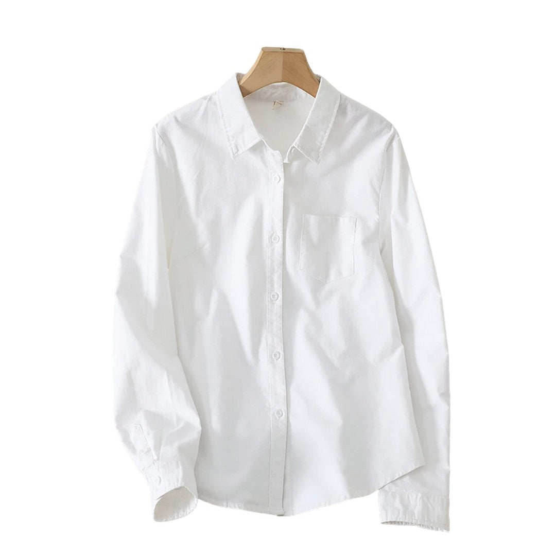 Women Plain White Oxford Shirt | Button Up Office Dress Shirt White