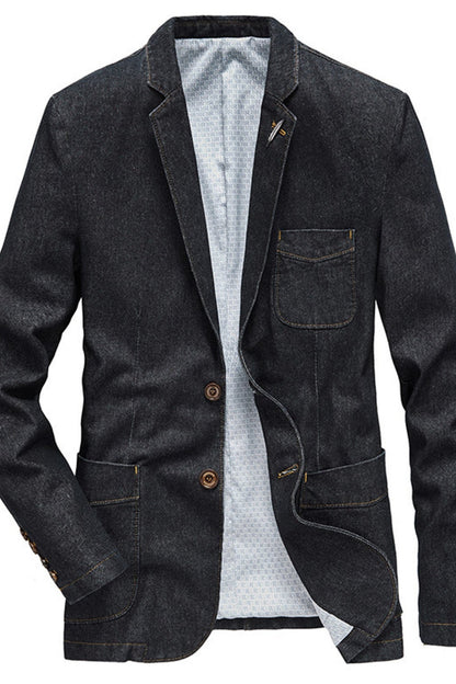Men's Lapel Collar Long Sleeve Denim Blazer