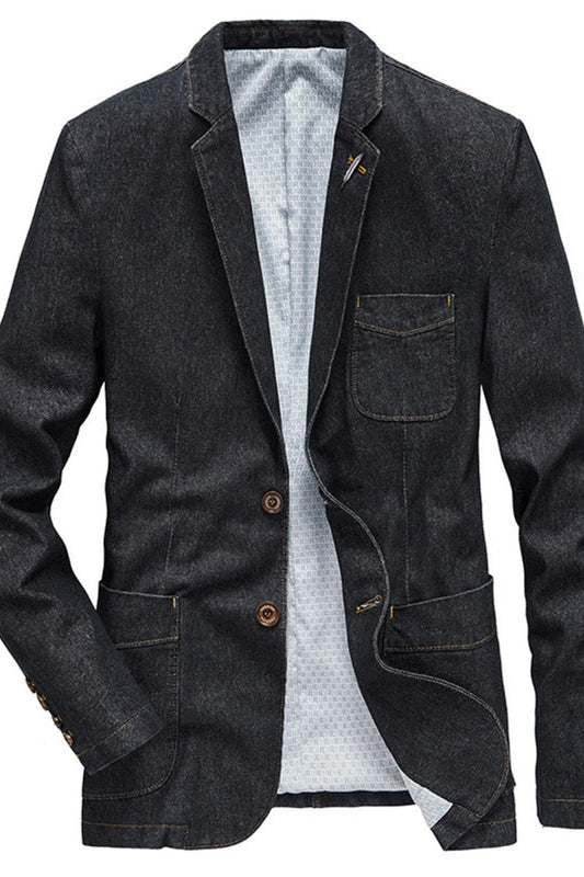 Men's Lapel Collar Long Sleeve Denim Blazer