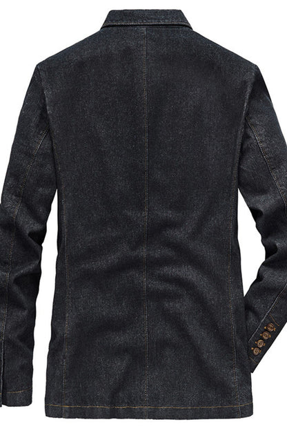 Men's Lapel Collar Long Sleeve Denim Blazer