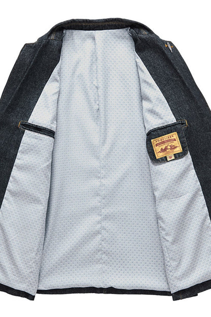 Men's Lapel Collar Long Sleeve Denim Blazer
