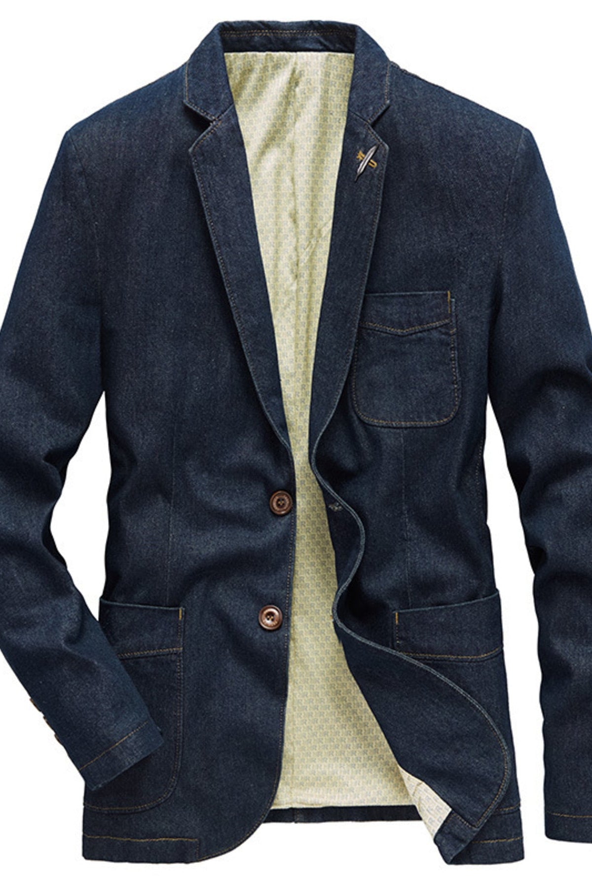 Men's Lapel Collar Long Sleeve Denim Blazer