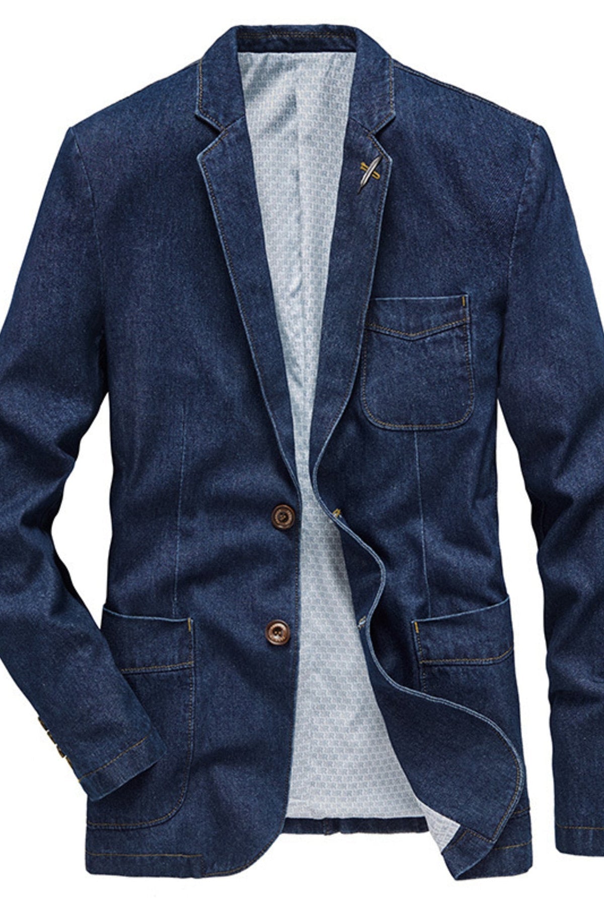 Men's Lapel Collar Long Sleeve Denim Blazer