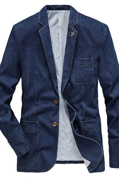 Men's Lapel Collar Long Sleeve Denim Blazer