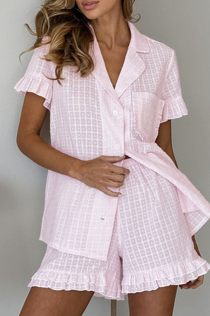Button Up Short Sleeve Top and Shorts Set