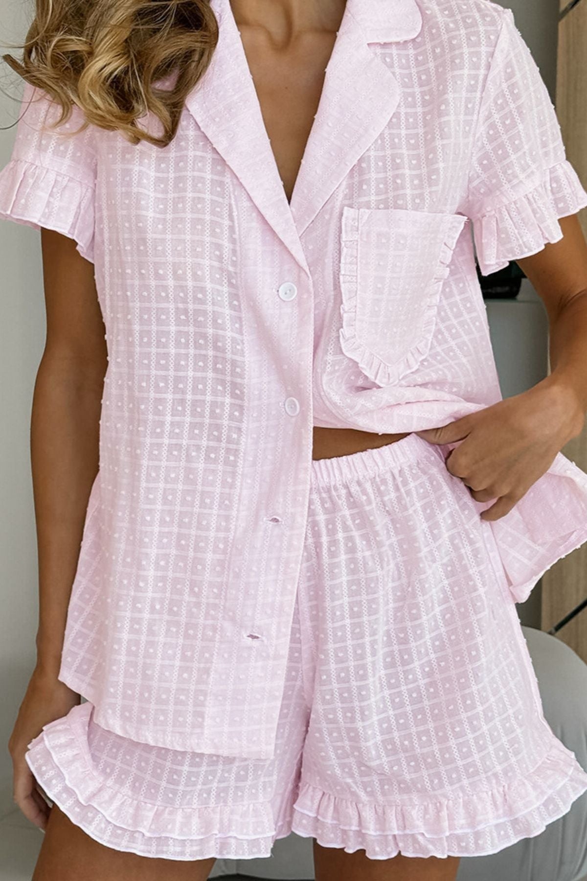 Button Up Short Sleeve Top and Shorts Set