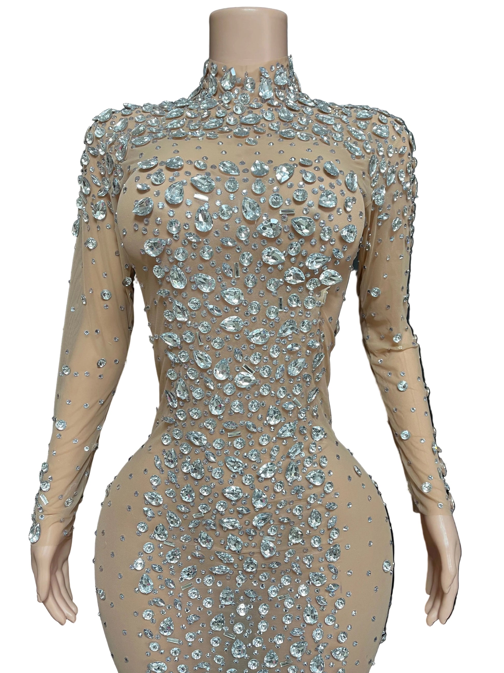 VELINE Crystal Illusion Feather Mermaid Gown