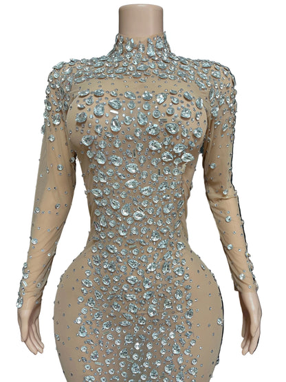 VELINE Crystal Illusion Feather Mermaid Gown