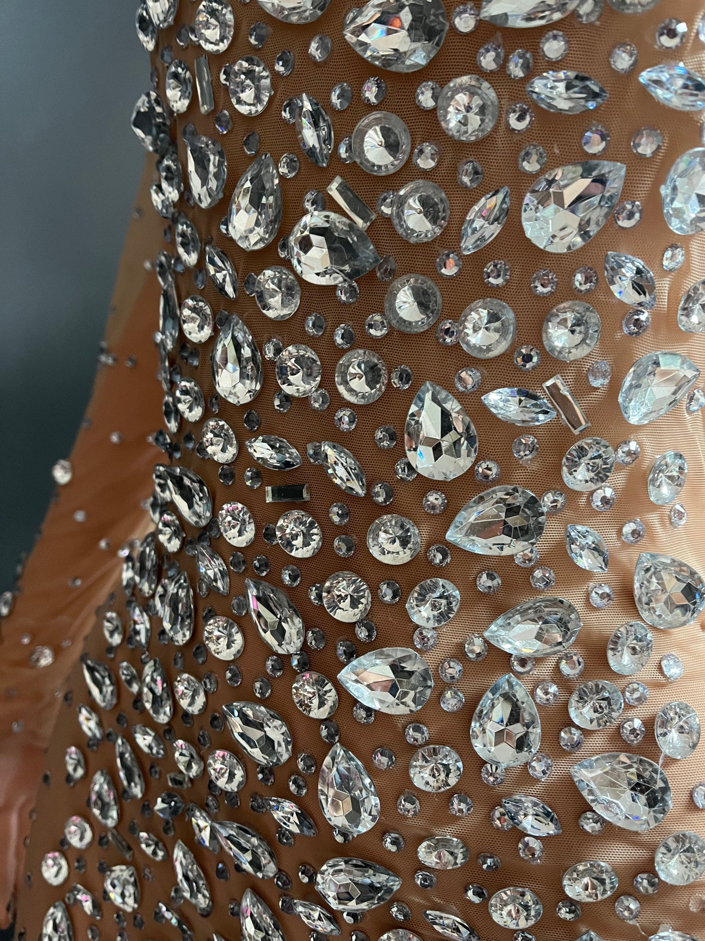 VELINE Crystal Illusion Feather Mermaid Gown