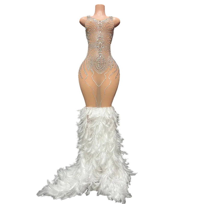 VENTA Crystal Feather Mermaid Gown