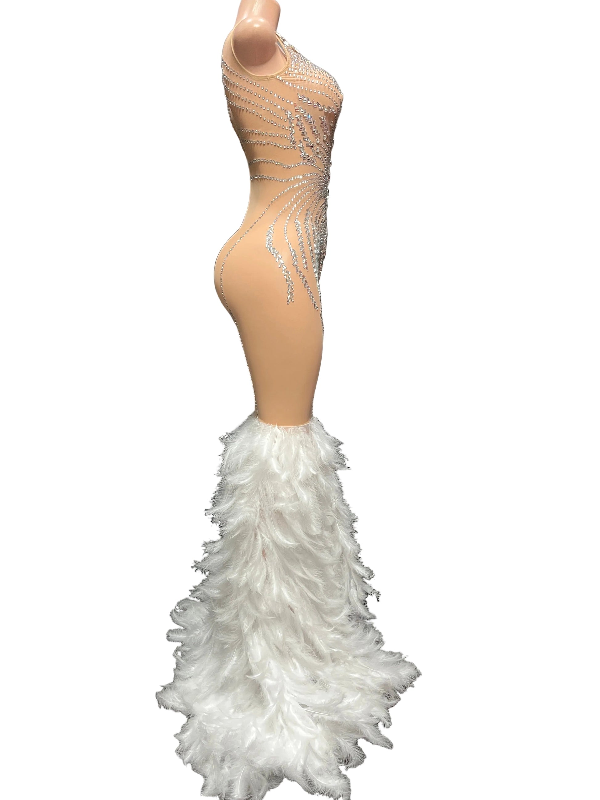 VENTA Crystal Feather Mermaid Gown