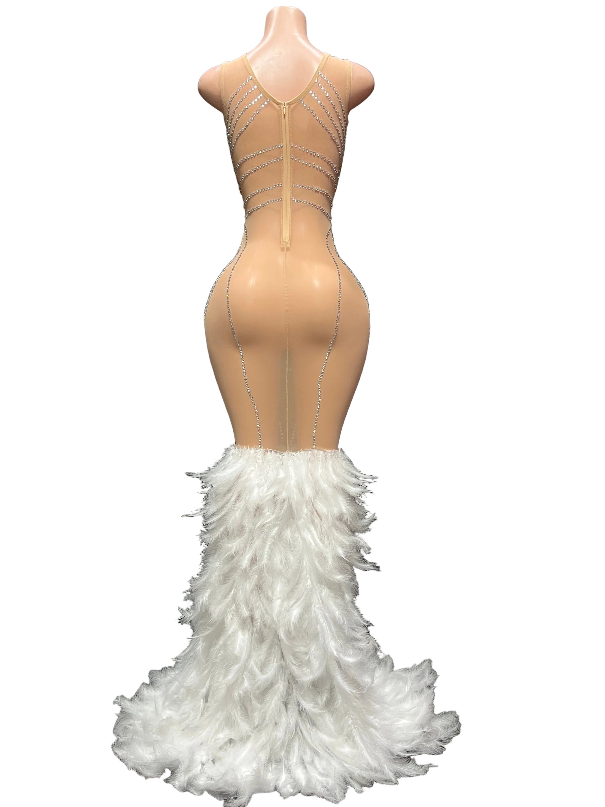 VENTA Crystal Feather Mermaid Gown