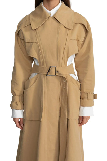 VIOLET Cut Out Trench Maxi Coat