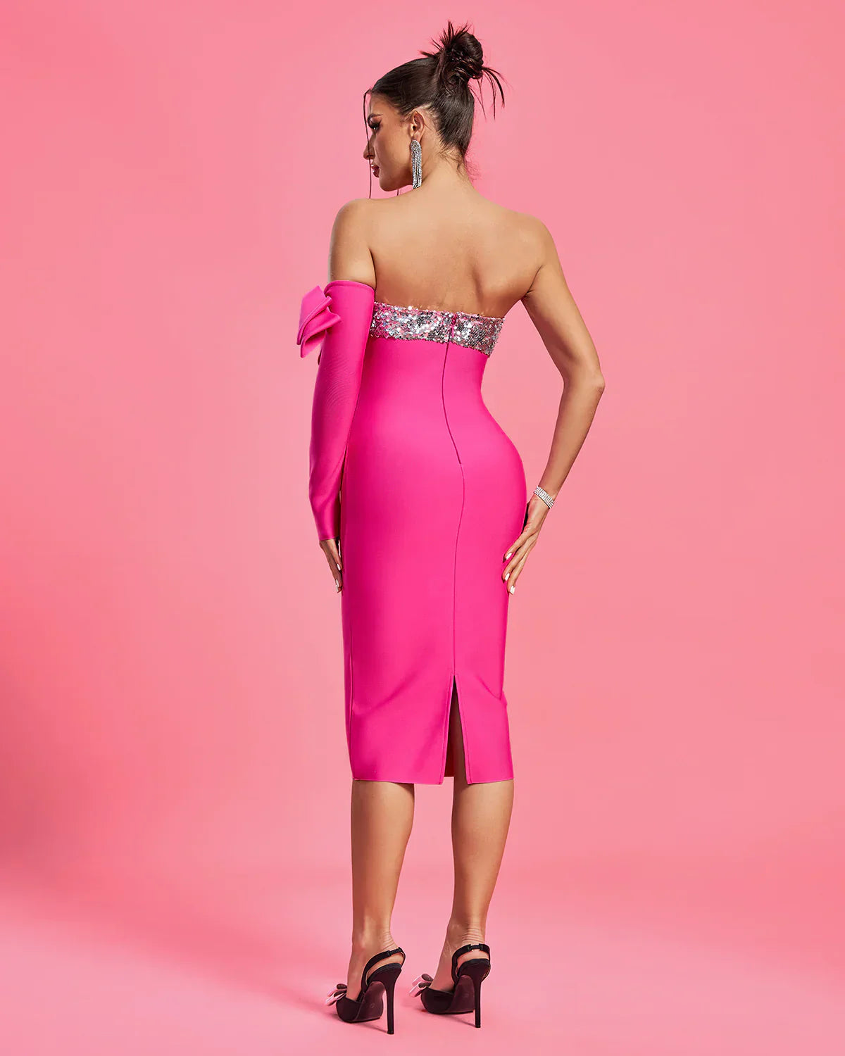 NEXT DAY DELIVERY VIVEKA Strapless Sequins Elegant Bow Bandage Dress