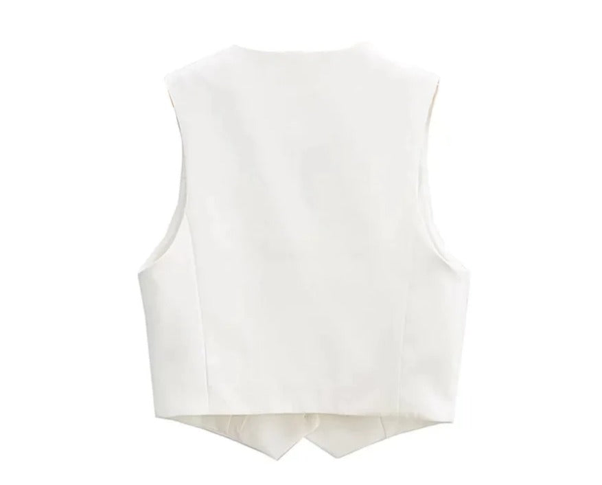 Women Front Button Cropped Waistcoat | Vintage V Neck Sleeveless Chic Top