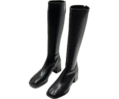 Women Leather Long Boots | Knee High black