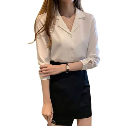 Women Button Down Blouse Shirt | Office Wear Long Sleeve Top White