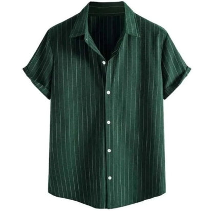 Men's Striped Cotton Shirt | Short Sleeves Button Down Shirt Green