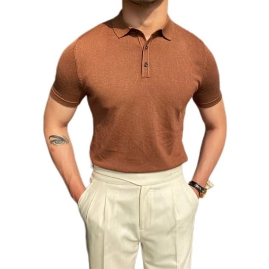 Men’s Casual Plain Short Sleeves Polo Shirts | Turn-down Collar Summer Pullover Brown